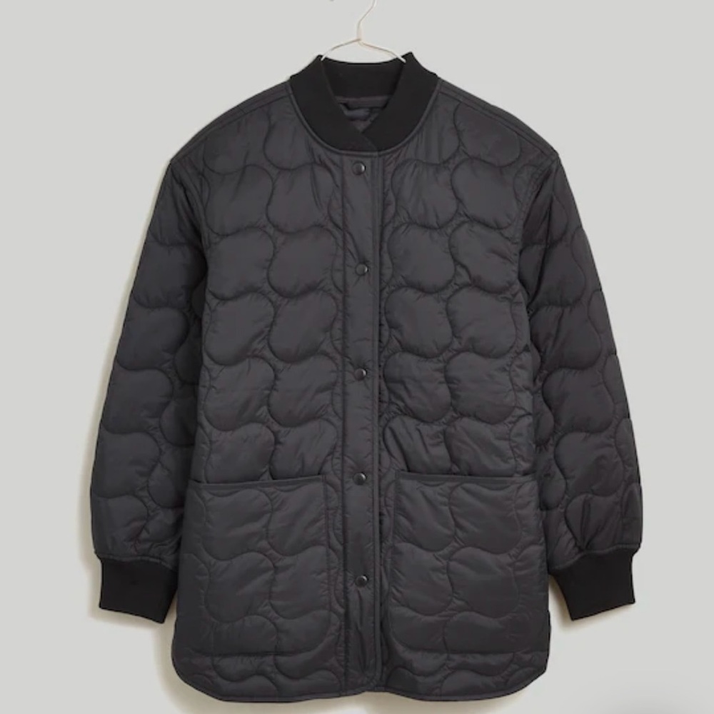 Madewell sz S Black Quilted Oversized Bomber Jacket Women’s like new condition - Picture 15 of 16